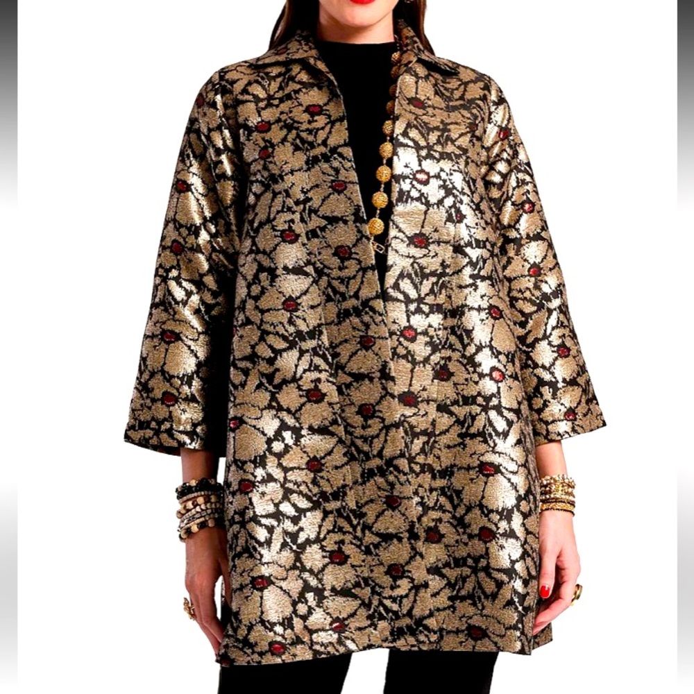Frances Valentine Cornelia Winter Anemone Floral Jacquard Swing Jacket NWT
